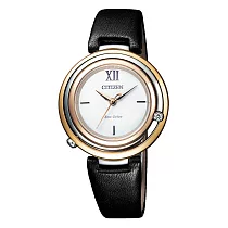 CITIZEN L 光動能晶鑽圓環腕錶─金X黑皮帶─EM0656─15A