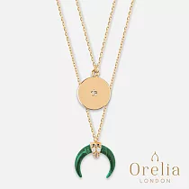 【Orelia】London 英國倫敦 CRESCENT LAYERED ─ MALACHITE GREEN 時尚月牙翠綠大理石層次鍍金項鍊