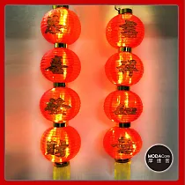 農曆春節元宵◉恭喜發財吉祥如意◉四字中型垂掛裝飾燈籠串(兩串)+LED50燈插電式燈串暖白光2串(附IC控制器)