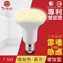 【TOYAMA特亞馬】LED雷達感應燈7.5W E27螺旋型 燈泡色(黃光)