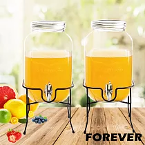 【日本FOREVER】夏天必備派對玻璃果汁飲料桶(含桶架)4L─雙入組