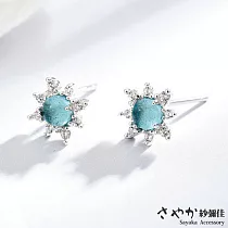 【Sayaka紗彌佳】閃耀奪目太陽花鑲鑽造型耳環 ─藍鑽
