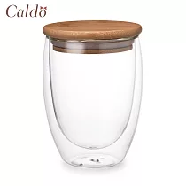 【Caldo卡朵生活】萃時尚雙層隔熱附竹蓋玻璃杯 350ML