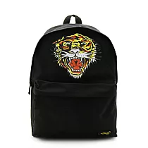 Ed Hardy 經典老虎印花前袋造型後背包─黑