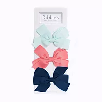 英國Ribbies 經典中蝴蝶結3入組─粉紅西瓜/深藍