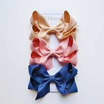 英國Ribbies 雙層大蝴蝶結3入組─粉紅/金/海軍藍