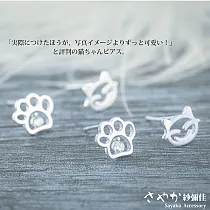 【Sayaka紗彌佳】純銀 喵星人系列鏤空造型鑲鑽貓掌不對稱耳環 ─單一款式