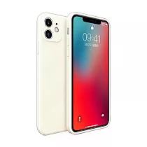 iPhone 11專用 直邊魔方液態矽膠手機保護殼套 米白色