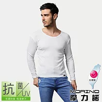 【MORINO摩力諾】抗菌防臭長袖衫/長袖T恤 L 白色