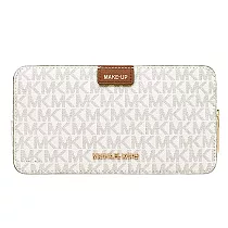 MICHAEL KORS 滿版LOGO皮革拉鍊化妝包─香草白