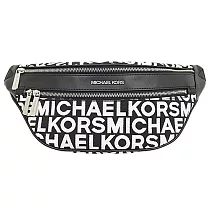 MICHAEL KORS 滿版LOGO織布拉鍊腰包─黑白
