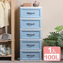 《真心良品》貝爾5層收納櫃(附輪) 100L─1入組 尼羅藍