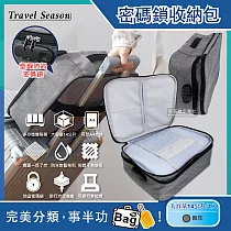【Travel Season】雙主層拉鏈網格多口袋隔層密碼鎖護照證件收納包 麻灰