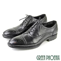【GREEN PHOENIX】男 紳士皮鞋 商務皮鞋 牛津鞋 橫飾 布洛克 雕花 全真皮 EU44 黑色
