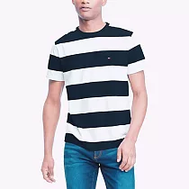 TOMMY HILFIGER 經典男版雙色條紋領棉質短袖 M 深藍