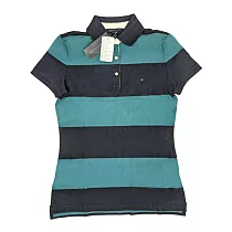 TOMMY HILFIGER 女版橫條紋短袖POLO衫 S 藍綠
