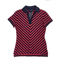 TOMMY HILFIGER 女版斜紋V領短袖POLO衫 S 紅藍