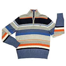 TOMMY HILFIGER 拉鍊高領橫條紋毛衣─桔灰藍 S