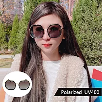 韓流偏光太陽眼鏡 雙圈時尚簍空多邊型墨鏡 抗UV400 防眩光 3165 黑框漸層茶