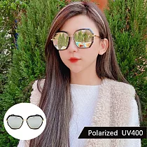 韓流偏光太陽眼鏡 時尚個性多邊形墨鏡 抗UV400 防眩光 3163 黑框白水銀