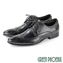 【GREEN PHOENIX】男 紳士皮鞋 商務皮鞋 牛津鞋 漸層 布洛克 雕花 全真皮 EU45 黑色