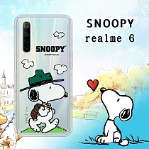 史努比/SNOOPY 正版授權 realme 6 漸層彩繪空壓手機殼(郊遊)
