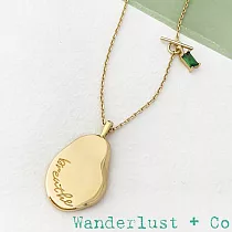 Wanderlust+Co 澳洲品牌 慢慢呼吸向前行 字墜項鍊 金色綠水晶款 Breathe