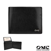 【OMC】義大利植鞣10卡1照上下翻牛皮短夾─ 黑色