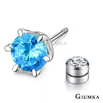 GIUMKA單鑽純銀耳環S925純銀耳飾男女 圓鋯六爪爪鑲後鎖式鋼耳釘 栓扣式系列 MFS08131 藍鋯中墜5MM耳環單一支