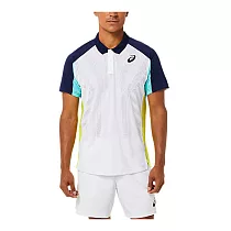 Asics [2041A193─101] 男 POLO衫 短袖上衣 海外版 服飾 運動 訓練 透氣 白藍