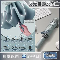 (2支任選超值組)生活良品─10骨反光邊條抗風防潑水一甩即乾1鍵開收防暴衝慢回彈自動摺疊反向晴雨傘1支/袋(附霧面傘套) 淺灰色*2支