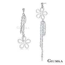 GIUMKA不對稱長款耳環流蘇耳釘女耳飾花草元素 花花世界 精鍍正白K/黃K MF20072 銀色一對