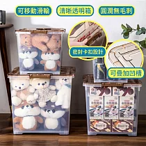 【AOTTO】加厚日式透明方形帶輪整理收納箱─ 透明款3入