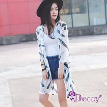 【Decoy】雪紡印花*七分袖防曬輕薄罩衫外套 白色羽毛