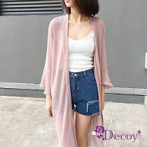 【Decoy】人魚物語*喇叭袖防曬透膚長版罩衫外套 粉