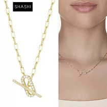 SHASHI 紐約品牌 Jade Pave 簡約方形金色項鍊 鑲鑽鎖扣項鍊