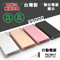 台灣製─全新3A雙向快充 25000大容量液晶顯示行動電源 支援18W PD/QC3.0 霧感黑
