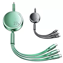 CAFELE 三合一伸縮充電線 傳輸線 新款Type C接頭 to Apple Lightning&Micro&Type C 適用平板電腦 手機 線長約120公分 綠色