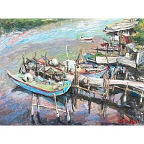 【玲廊滿藝】胡令豪─白砂漁港53x64cm