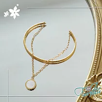 【伊飾童話】白貝貓眼*雙層鈦鋼開口手鐲手鍊