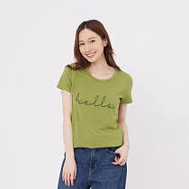 Hello 短袖 蜜桃棉 女T 芥末綠 L 芥末綠