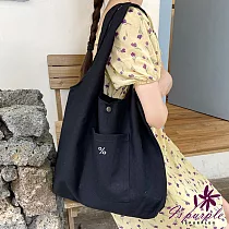 【iSPurple】簡約機率*大容量購物手提肩背帆布包 黑