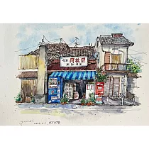 【玲廊滿藝】yumei _watercolor畫畫日子─京都街屋18x26cm