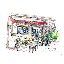 【玲廊滿藝】yumei _watercolor畫畫日子─大阪中崎町的異國風味18x26cm
