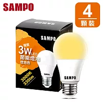 聲寶3W 燈泡色 LED 節能燈泡LB─P03LLA(4顆裝)
