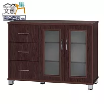 【文創集】樂蒂 環保3.7尺南亞塑鋼二門三抽餐櫃/收納櫃 時尚胡桃
