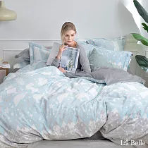 義大利La Belle《白熊物語》加大韓式立體雪雕絨防蹣抗菌吸濕排汗被套床包組(共兩色)─藍色
