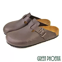 【GREEN PHOENIX】男 穆勒鞋 半拖鞋 懶人拖鞋 包頭拖鞋 皮帶釦 台灣製 EU44 咖啡色