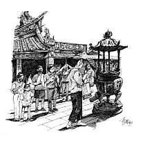 【玲廊滿藝】李曙初─大稻埕城隍廟跟月老求姻緣21x29.7cm