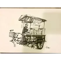 【玲廊滿藝】李曙初─賣麵茶杏仁茶的小販21x29.7cm